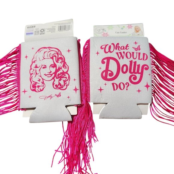 Dolly Parton Other - Set of 2 Dolly Parton Double-Sided Fringe Can Holder Coozie 5" Pink